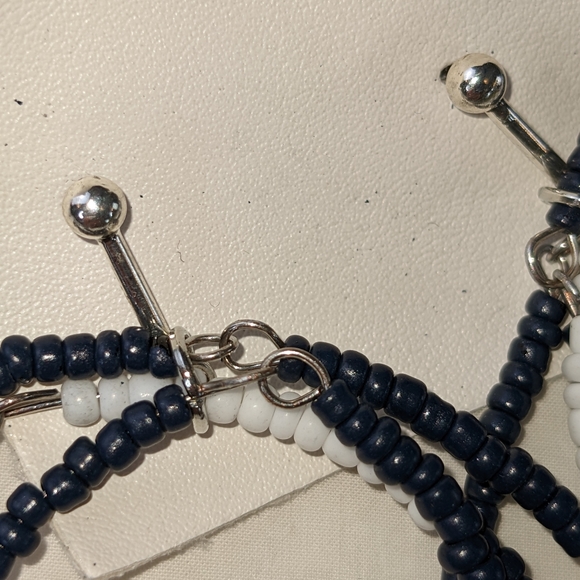 Free People NWT triple hoop bead earrings large navy blue white - Picture 7 of 11